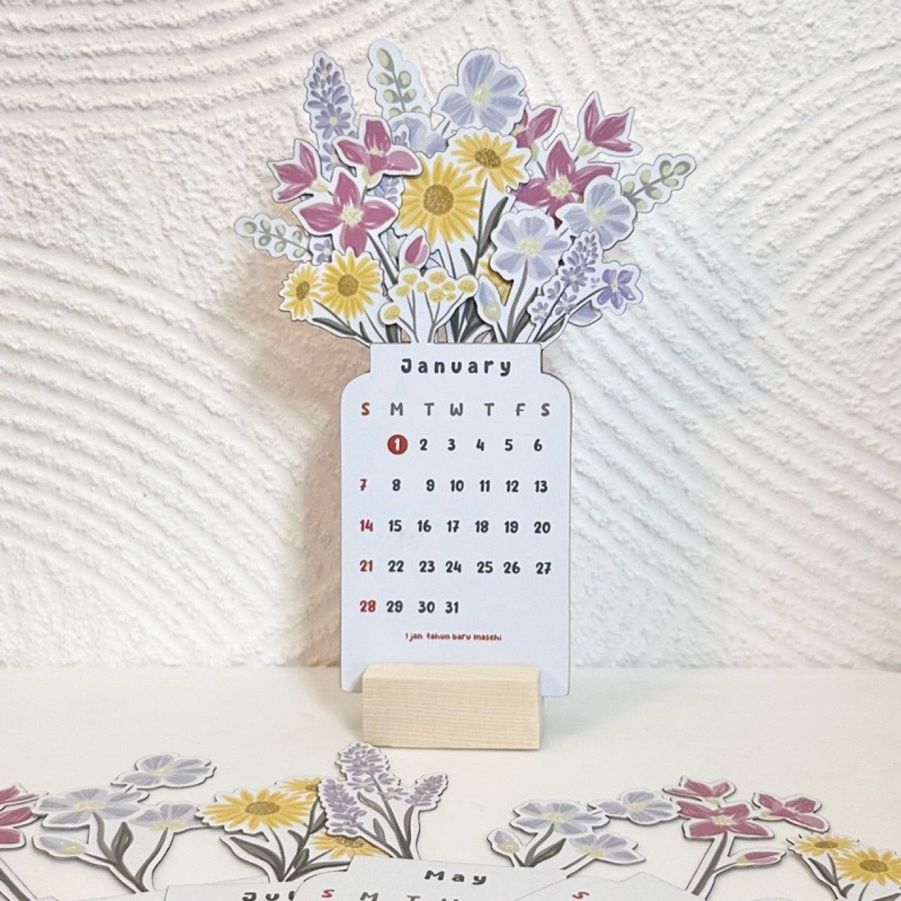 New 2024 Bloomy Flowers Desk Calendar Wooden Desk Calendar